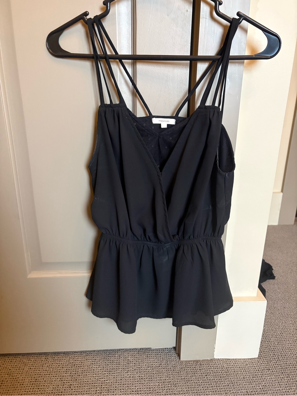 Maurices Black Strappy V‑Neck Peplum Cami